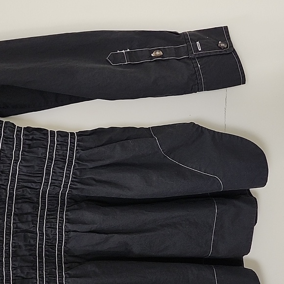 GANNI Women's Shirred organic cotton-poplin Black Blouse Size Small - Picture 16 of 17